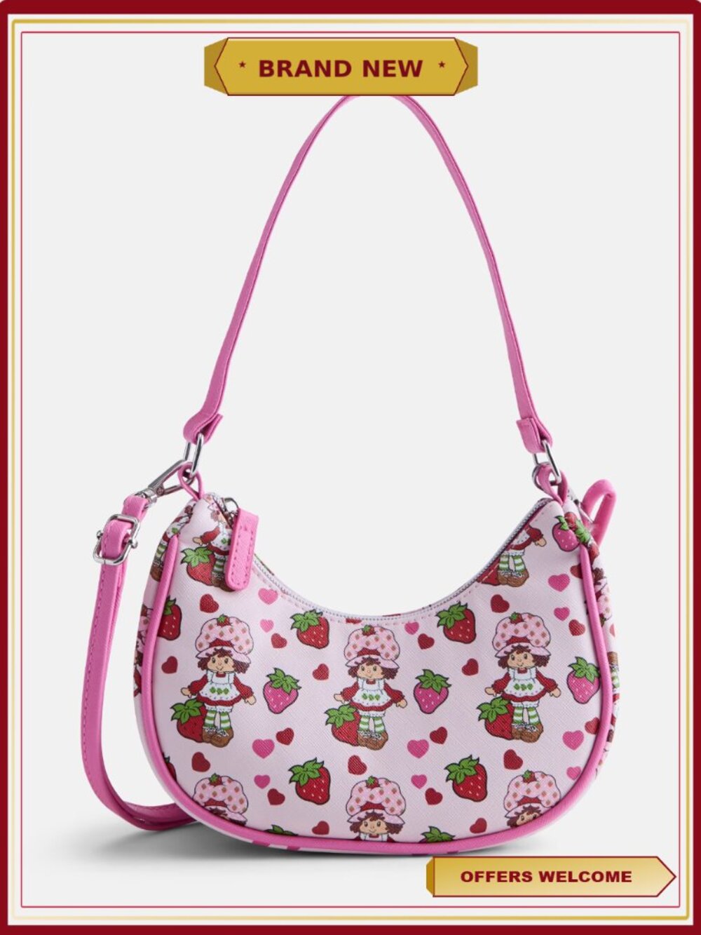 Strawberry Shortcake Girls Hobo Shoulder Bag with Detachable Crossbody Strap